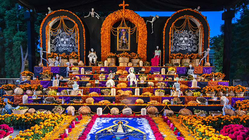 Elaborate Día de los Muertos celebratory offerings in Oaxaca.
