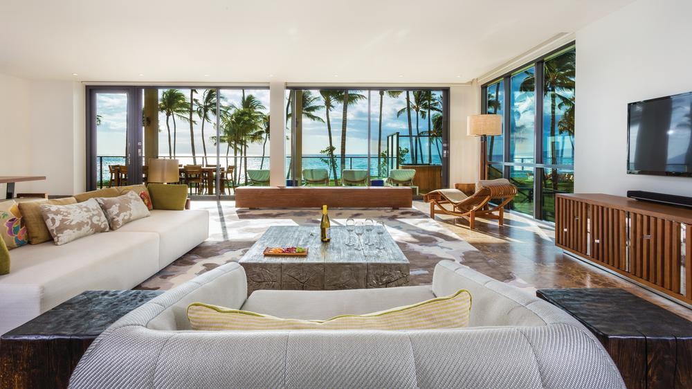 Living room facing ocean at Nalu, an Inspirato, single-unit Andaz Maui villa at Andaz Maui at Wailea Resort.