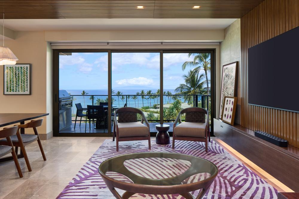 Living room at Nani, an Inspirato Andaz Maui villa at Andaz Maui at Wailea Resort.