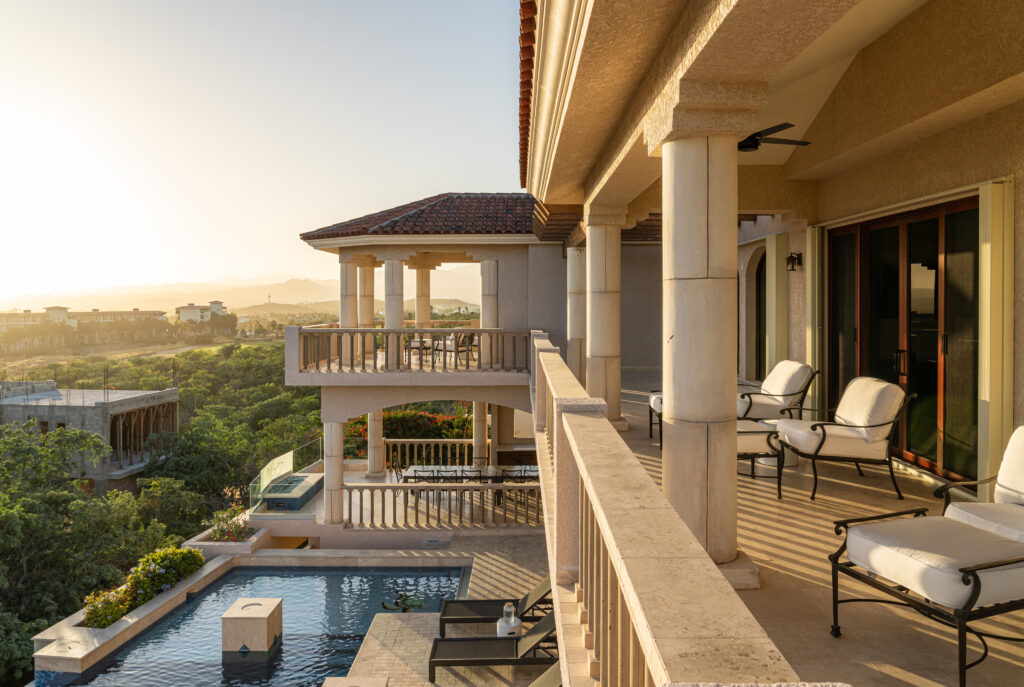 Balcony view overlooking private pool at Inspirato home, Villa Del Toro, in Los Cabos, Mexico.
