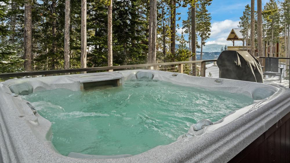 Gallatin hot tub with surrounding trees.