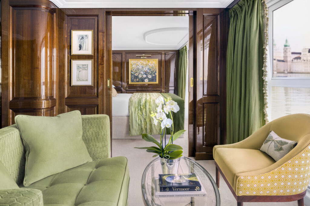 Interior of a Grand Suite on the S.S. Emilie cruise ship