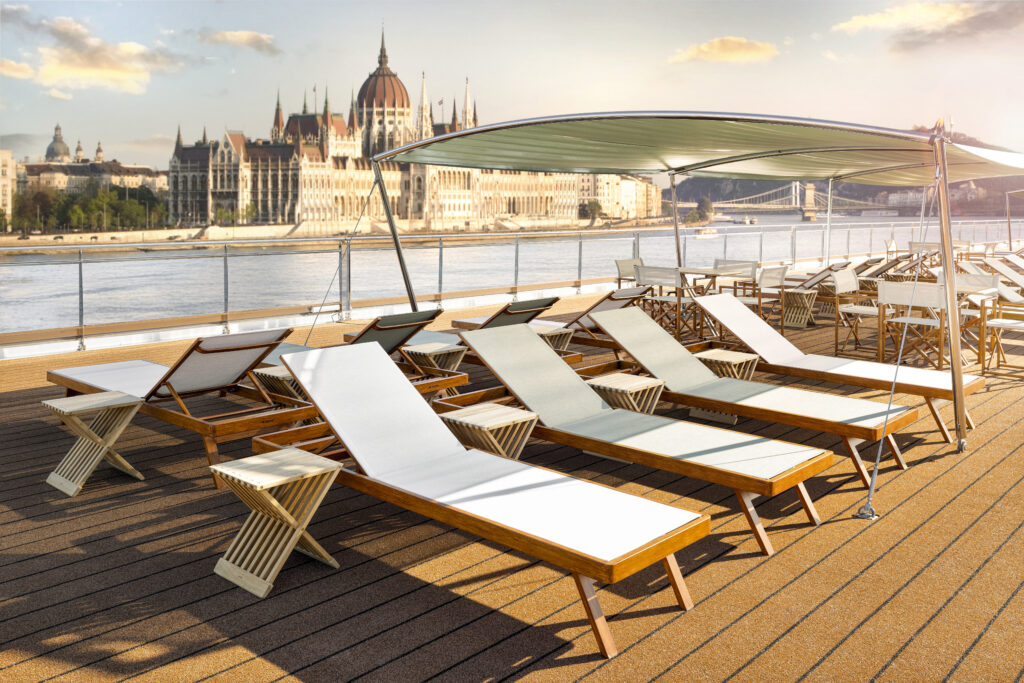 The exterior sundeck on the S.S. Emilie cruise ship, European holiday river cruise