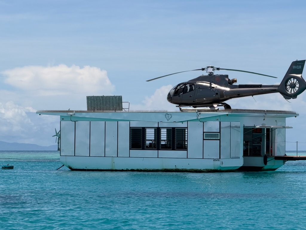 helicopter landing at sea, Great Barrier Reef