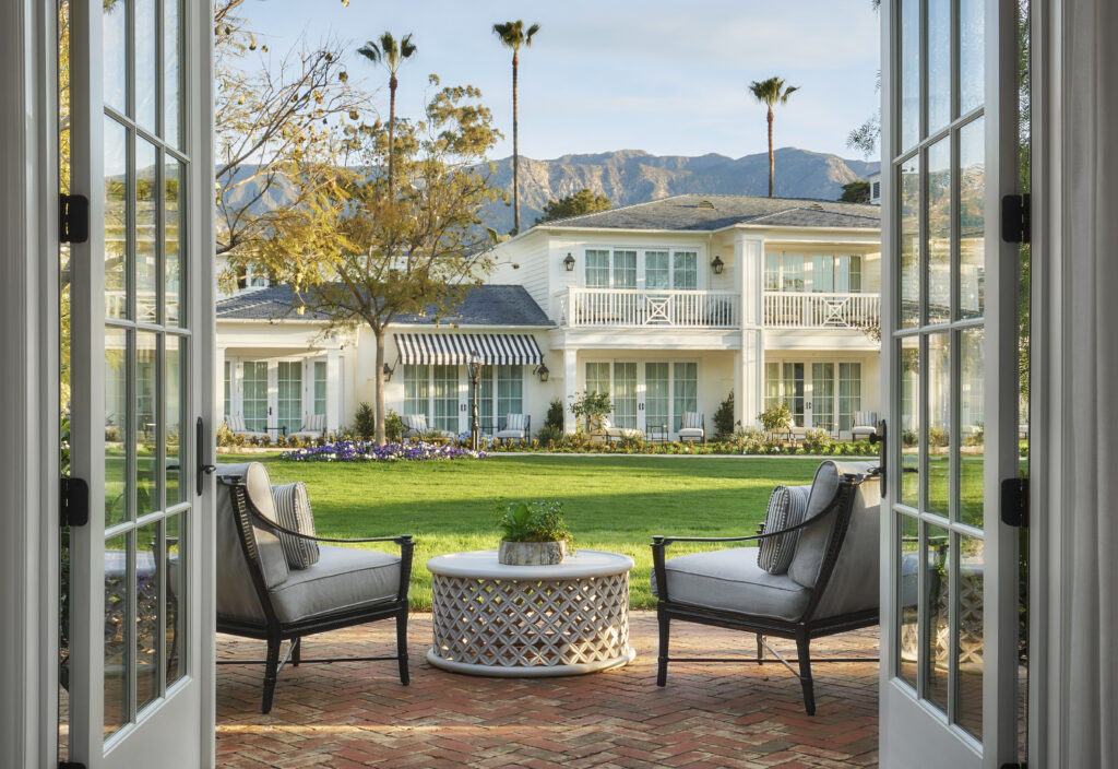 view from the garden bungalow terrace suite at Rosewood Miramar in Montecito