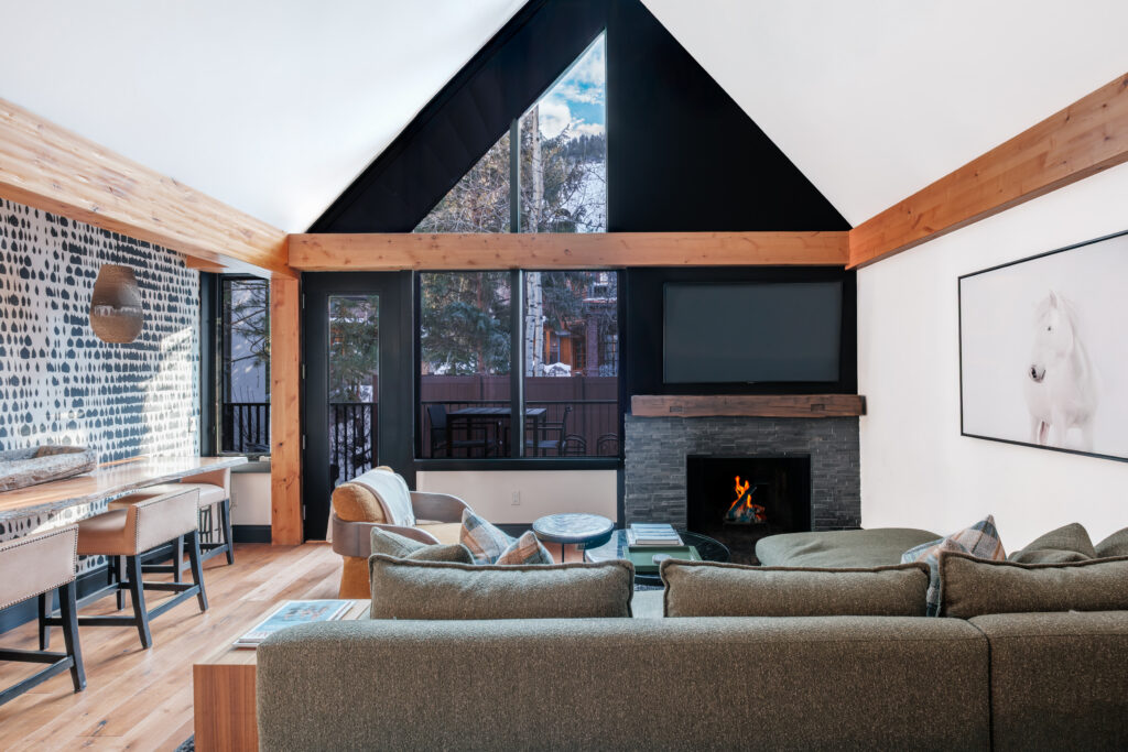 Modern fireplace in Copper Gulch, an Inspirato home for the holidays