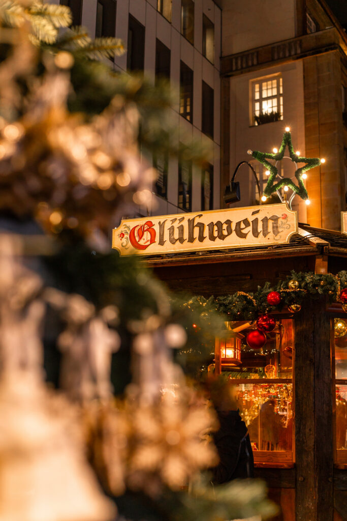 A sign for glühwein in a Bavarian Christmas market